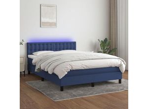 8720287370079 - Bonnevie - BoxspringbettDoppelbett mit Matratze & led Blau 140x200 cm Stoff vidaXL