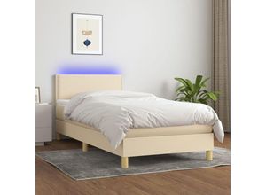 8720287371427 - Boxspringbett，Schlafzimmerbett mit Matratze & LED Creme 100x200 cm Stoff vidaXL