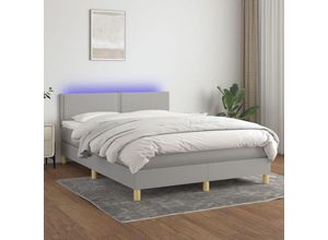 8720287371533 - Bonnevie - BoxspringbettDoppelbett mit Matratze & led Hellgrau 140x190 cm Stoff vidaXL