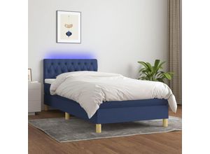 8720287374558 - Boxspringbett，Schlafzimmerbett mit Matratze & LED Blau 90x200 cm Stoff vidaXL