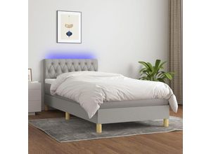 8720287374572 - Bonnevie - BoxspringbettSchlafzimmerbett mit Matratze & led Hellgrau 100x200 cm Stoff vidaXL