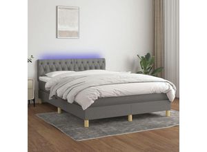 8720287374824 - Boxspringbett，Doppelbett mit Matratze & LED Dunkelgrau 140x200 cm Stoff vidaXL