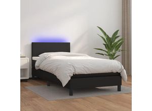 8720287376118 - Boxspringbett，Schlafzimmerbett mit Matratze & LED Schwarz 100x200 cm Kunstleder vidaXL