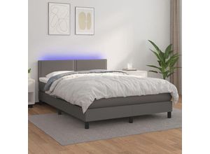 8720287376873 - Boxspringbett mit Matratze & led Grau 140x190 cm Kunstleder vidaXL70348