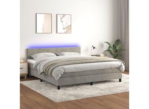 8720287378150 - Bonnevie - BoxspringbettDoppelbett mit Matratze & led Hellgrau 160x200 cm Samt vidaXL