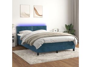 8720287378730 - Bonnevie - BoxspringbettSchlafzimmerbett mit Matratze & led Dunkelblau 140x200 cm Samt vidaXL105992