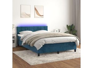 8720287379331 - Boxspringbett mit Matratze & led Dunkelblau 140x200 cm Samt vidaXL86756