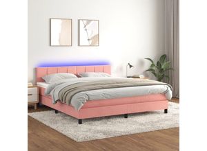 8720287379461 - Boxspringbett，Doppelbett mit Matratze & LED Rosa 180x200 cm Samt vidaXL