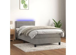 8720287379652 - BoxspringbettSchlafzimmerbett mit Matratze & led Hellgrau 90x200 cm Samt vidaXL