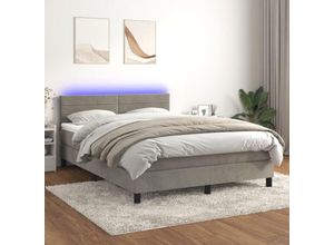 8720287379898 - Bonnevie - BoxspringbettDoppelbett mit Matratze & led Hellgrau 140x200 cm Samt vidaXL