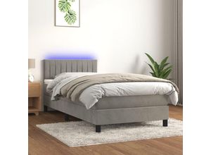 8720287380313 - Boxspringbett，Schlafzimmerbett mit Matratze & LED Hellgrau 100x200 cm Samt vidaXL