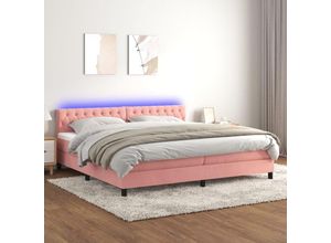 8720287381327 - BoxspringbettDoppelbett mit Matratze & led Rosa 200x200 cm Samt vidaXL