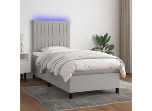 8720287385370 - Boxspringbett，Schlafzimmerbett mit Matratze & LED Hellgrau 100x200 cm Stoff vidaXL42549
