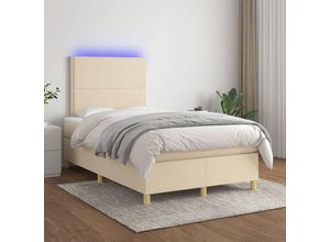 8720287388708 - Boxspringbett，Schlafzimmerbett mit Matratze & LED Creme 120x200 cm Stoff vidaXL379115