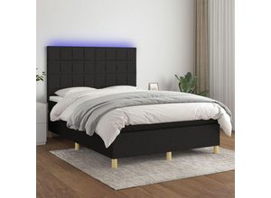 8720287389637 - Jinlefu - Boxspringbett mit Matratze & led Schwarz 140x200 cm Stoff vidaXL - Schwarz