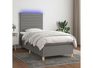 8720287390107 - Boxspringbett，Schlafzimmerbett mit Matratze & LED Dunkelgrau 90x200 cm Stoff vidaXL59466