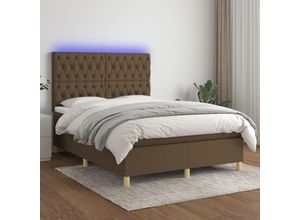 8720287392040 - Bonnevie - BoxspringbettSchlafzimmerbett mit Matratze & led Dunkelbraun 140x200 cm Stoff vidaXL696845