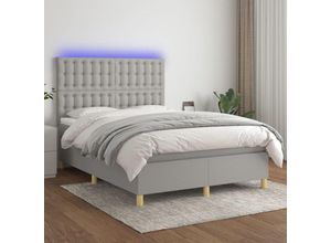 8720287392736 - Bonnevie - BoxspringbettDoppelbett mit Matratze & led Hellgrau 140x190 cm Stoff vidaXL