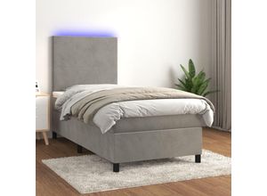 8720287394938 - Boxspringbett，Schlafzimmerbett mit Matratze & LED Hellgrau 80x200 cm Samt vidaXL