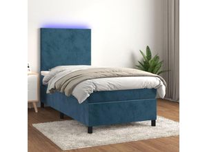 8720287395096 - Jinlefu - BoxspringbettSchlafzimmerbett mit Matratze & led Dunkelblau 90x200 cm Samt vidaXL36284