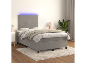 8720287395171 - Bonnevie - BoxspringbettDoppelbett mit Matratze & led Hellgrau 120x200 cm Samt vidaXL