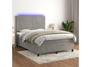 8720287395232 - Bonnevie - BoxspringbettDoppelbett mit Matratze & led Hellgrau 140x190 cm Samt vidaXL