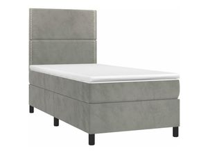 8720287395591 - BoxspringbettSchlafzimmerbett mit Matratze & led Hellgrau 90x190 cm Samt vidaXL29310