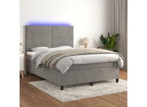 8720287397038 - Jinlefu - Boxspringbett mit Matratze & led Hellgrau 140x190 cm Samt vidaXL - Grau