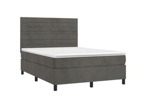 8720287397045 - Jinlefu - Boxspringbett mit Matratze & led Dunkelgrau 140x190 cm Samt vidaXL - Grau