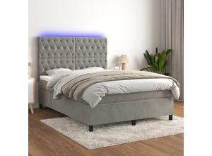 8720287398295 - Jinlefu - Boxspringbett mit Matratze & led Hellgrau 140x200 cm Samt vidaXL - Grau