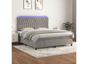 8720287398417 - Jinlefu - Boxspringbett mit Matratze & led Hellgrau 180x200 cm Samt vidaXL - Grau