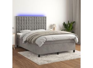 8720287398899 - Jinlefu - Boxspringbett mit Matratze & led Hellgrau 140x200 cm Samt vidaXL - Grau