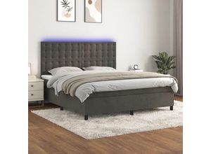 8720287398967 - Boxspringbett，Doppelbett mit Matratze & LED Dunkelgrau 160x200 cm Samt vidaXL