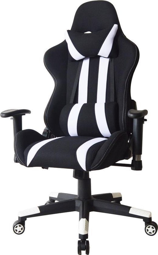 8720289504137 - Bürostuhl Thomas - Spielstuhl Racing Gaming Style - Stoffpolsterung - weiß schwarz 8720289504137 - Bürostuhl Thomas - Spielstuhl Racing Gaming Style - Stoffpolsterung - weiß schwarz