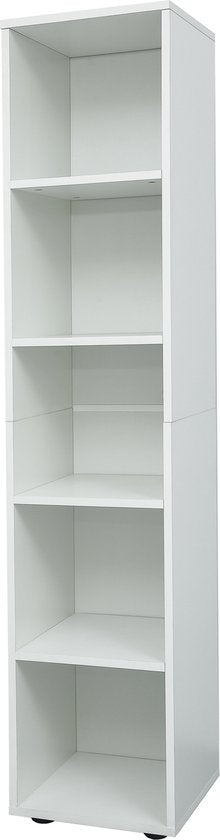 8720289505783 - Weißer Badezimmerschrank - 5 offene Fächer - Säulenschrank für Bad Badezimmer Flur - 150x32x30cm - Weiß