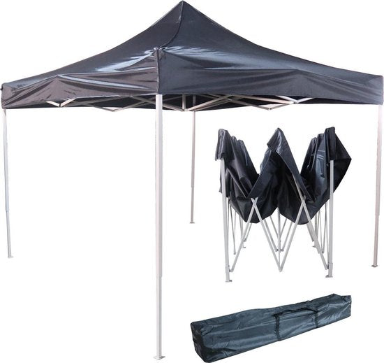 8720289507640 - - Partyzelt - Easy Up - Pavillon - Faltbar Tragbar - Eventzelt - Camping - Wasserdicht - Mit Tragetasche - Schwarz - 3 x 3m