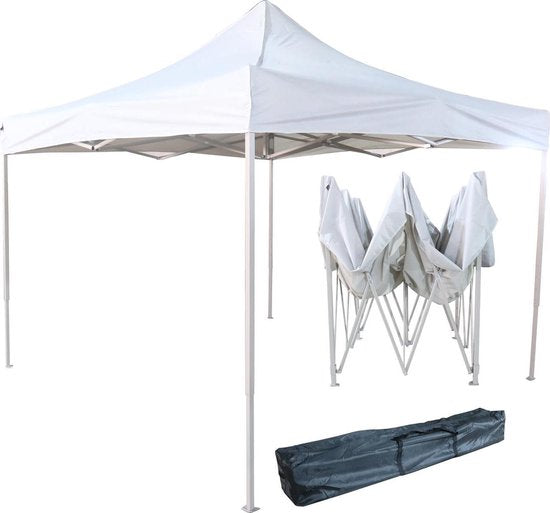 8720289507657 - - Partyzelt - Easy Up - Pavillon - Faltbar Tragbar - Eventzelt - Camping - Wasserdicht - Mit Tragetasche - Weiß - 3 x 3m