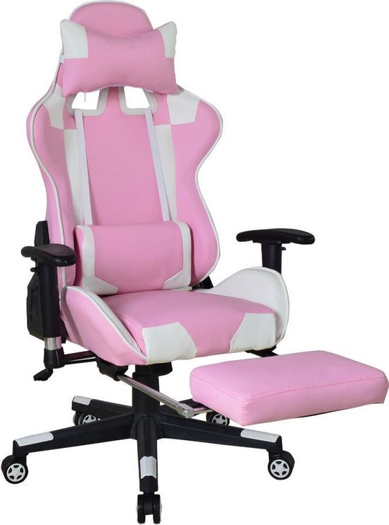 8720289509231 - Chair mit Fußstütze - Ergonomisch einstellbar - Rosa Weiß - 130x72x68cm