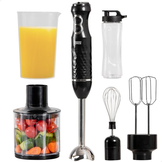 8720299549593 - Edelstahl Stabmixer - 6 in 1 Stabmixer Set mit Zerkleinerer - Smoothie Maker - Schneebesen - Quirl - 600 ml Mixbecher