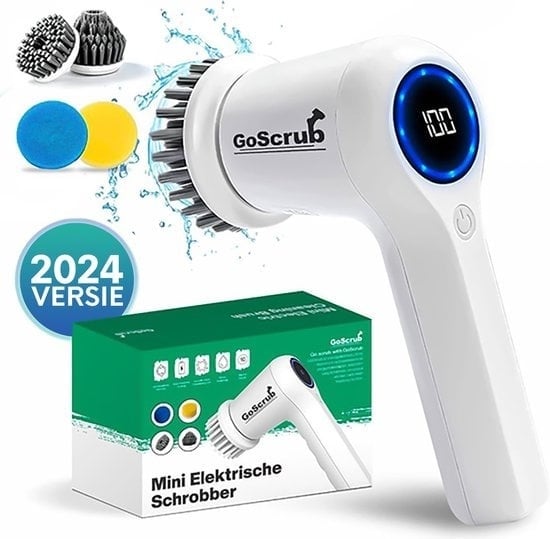 8720299854222 - GoScrub® Mini - Elektrische Reinigungsbürste - 4 Aufsätze - Waschbürste - Schrubber - Handbürste - Arbeitsbürste - Scheuerbürste - Reinigungsbürste