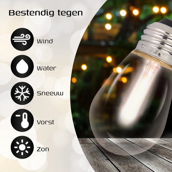 8720299926202 - Lichterkette für den Außenbereich - 12 Meter - Mit Dimmfunktion - Lichtergirlande 20 LED - Stimmungsvolle Beleuchtung im Außen- und Innenbereich - Gartenbeleuchtung - Weihnachtsbeleuchtung - Lichtergirlande - IP65 - 2700K - 2 Extra Leds