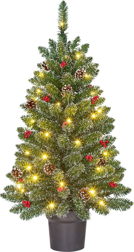 8720362249566 - Trees Creston Künstlicher Weihnachtsbaum im Topf mit LED-Lichtern - H90 x Ø50 cm - Grün gefrostet