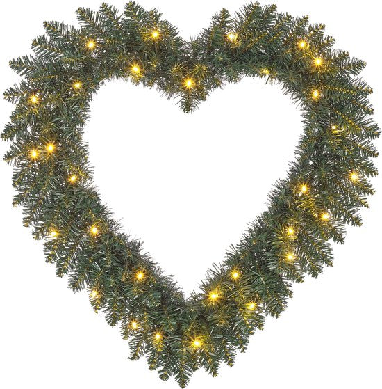 8720362250159 - Trees Weihnachtskranz Herz mit LED-Lichtern - Ø60 cm - Grün