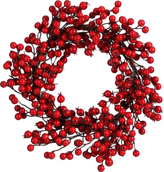 8720362572343 - Weihnachtskranz Beeren - Ø40 cm - Schaumstoff - Rot