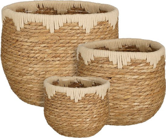 8720362937678 - Jorck Pflanzenkorb - 3er-Set - H24 x Ø26 cm - Seegras - Beige Braun