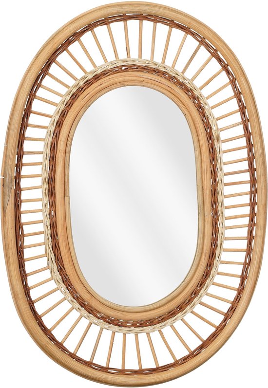 8720362946090 - Ovaler Wandspiegel - L59 x B40 x H3 cm - Rattan - Hellbraun 8720362946090 - Ovaler Wandspiegel - L59 x B40 x H3 cm - Rattan - Hellbraun