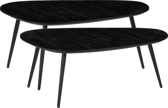 8720362955955 - Jailey Beistelltisch - 2er-Set - L84 x B39 x H39 cm - Recyceltes Holz - Schwarz