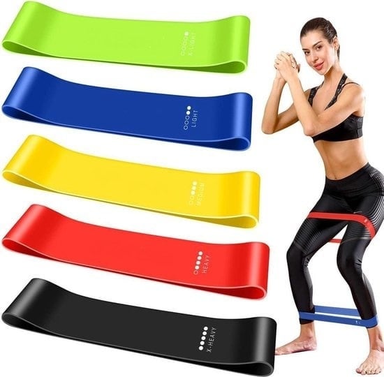 8720364442088 - Resistance Bands set (5 Stück) - Resistance Band - Fitness Elastic - Elastische Bänder - Muscle Bands - Booty Bands - Tension spring - Sports elastic - Includes Storage bag and Exercise Schedule - Fitness set