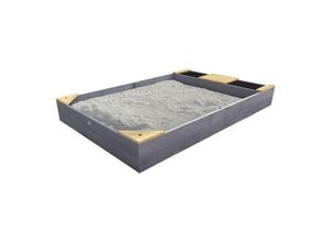 8720365061806 - Kelly Sandkasten aus Holz mit Sitzbank Sitzecken & Behältern für zB Wasser Sandbox für Kinder in Grau & Braun 180 x 115 cm - Braun - AXI