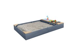 8720365061813 - Kelly Sandkasten aus Holz mit Sitzecken & Spielküche inklusive Spüle Sandbox für Kinder in Grau & Braun 180 x 115 cm - Braun - AXI